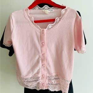 Pink Lace Button Down Kids Shirt